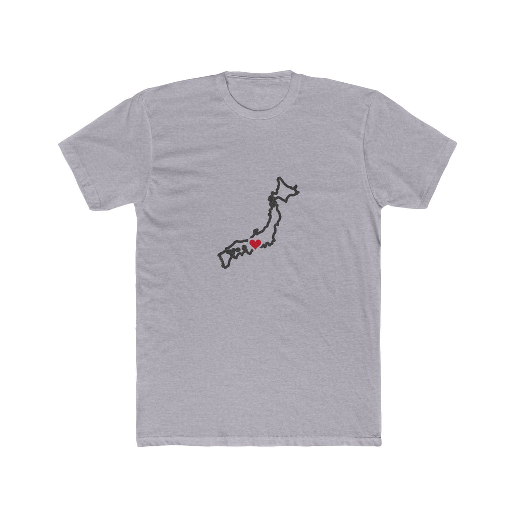 Japan Nagoya Mission Heart Map shirt in Heather Grey: Japan outline with a red heart, front view
