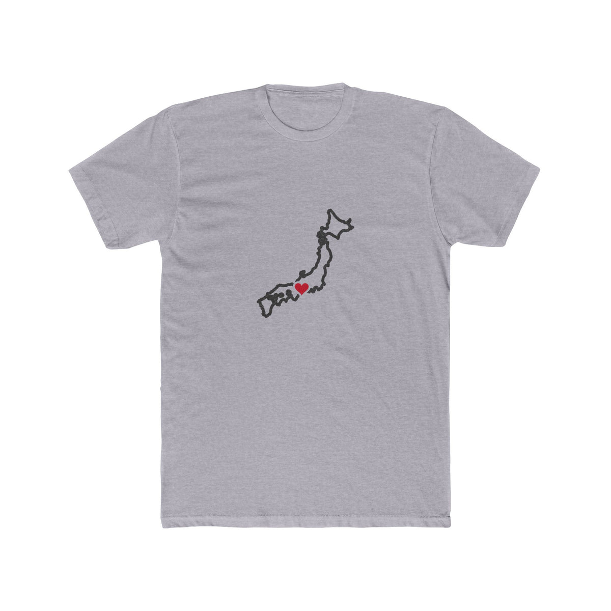 Japan Nagoya Mission Heart Map shirt in Heather Grey: Japan outline with a red heart, front view