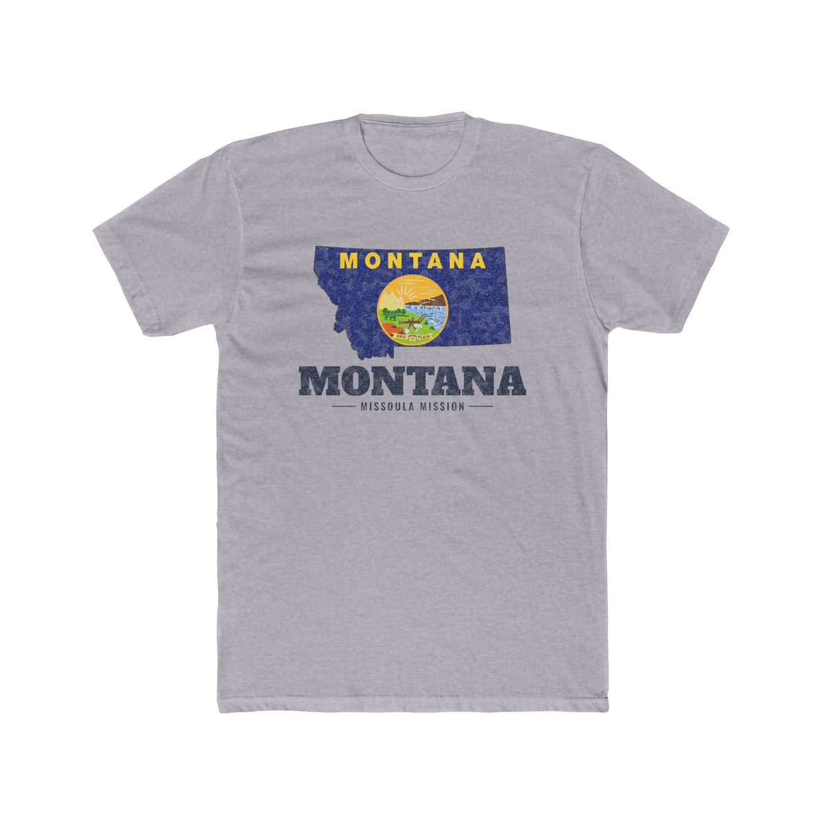 Montana Missoula Mission Flag Map shirt in Heather Grey: flag-filled map printed on the front