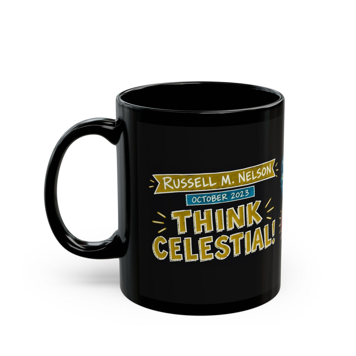 Think Celestial! Sketch Note Black Mug — Russell M. Nelson