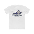 Virginia Norfolk Mission Flag Map shirt in White: Virginia state flag in the outline of Virginia with navy lettering, front view