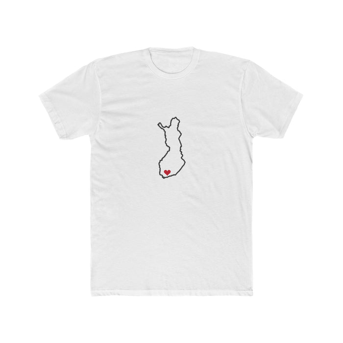 Finland Helsinki Mission Heart Map shirt in White: Finland outline with a red heart, front view