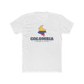 Colombia Barranquilla Mission Flag Map shirt in White: flag of Colombia in the outline of Colombia with navy lettering, front view