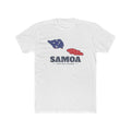 Samoa Apia West Mission Flag Map shirt in White: flag of Samoa in the outline of Samoa with navy lettering, front view