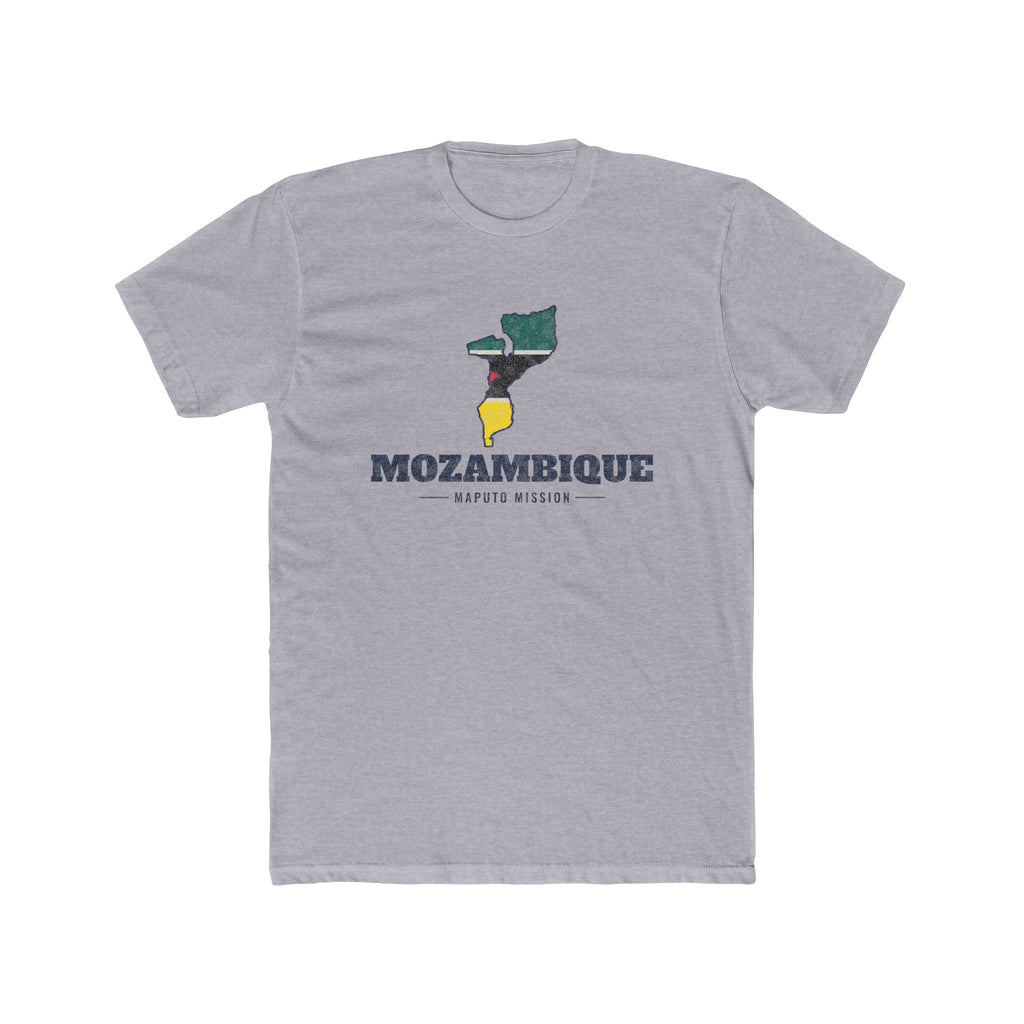 Mozambique Maputo Mission Flag Map shirt in Heather Grey: flag-filled map printed on the front