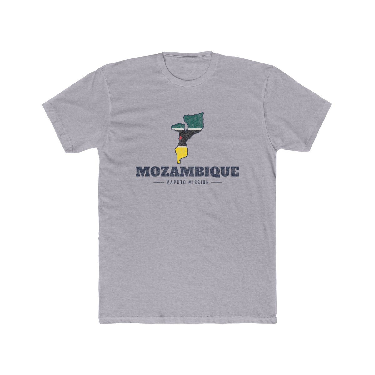 Mozambique Maputo Mission Flag Map shirt in Heather Grey: flag-filled map printed on the front