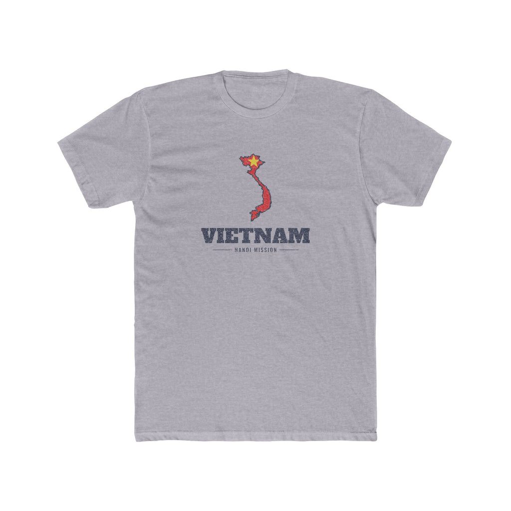 Vietnam Hanoi Mission Flag Map shirt in Heather Grey: flag of Vietnam in the outline of Vietnam with navy lettering, front view