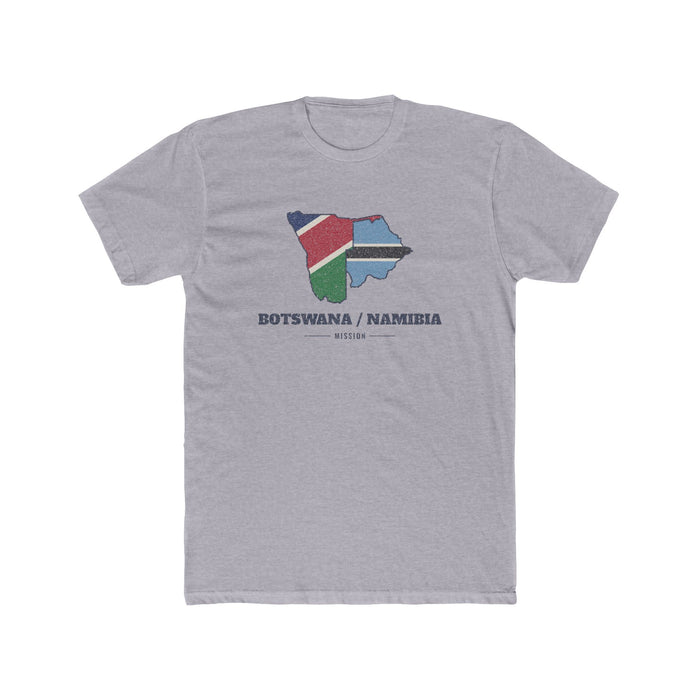 Botswana/Namibia Mission Flag Map shirt in Heather Grey: flags of Botswana and Namibia in their country outlines with navy lettering, front view
