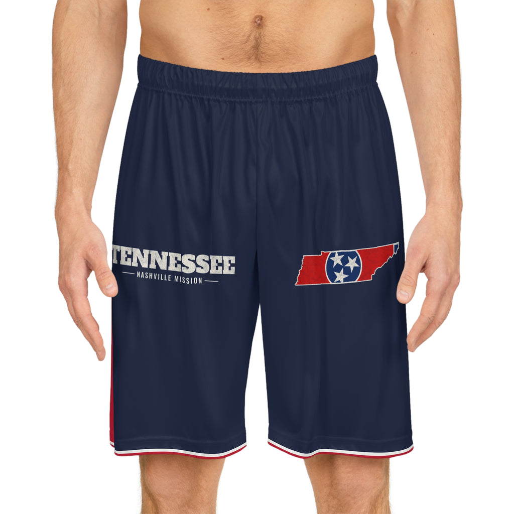 Tennessee Nashville Mission Basketball Shorts, worn, front view