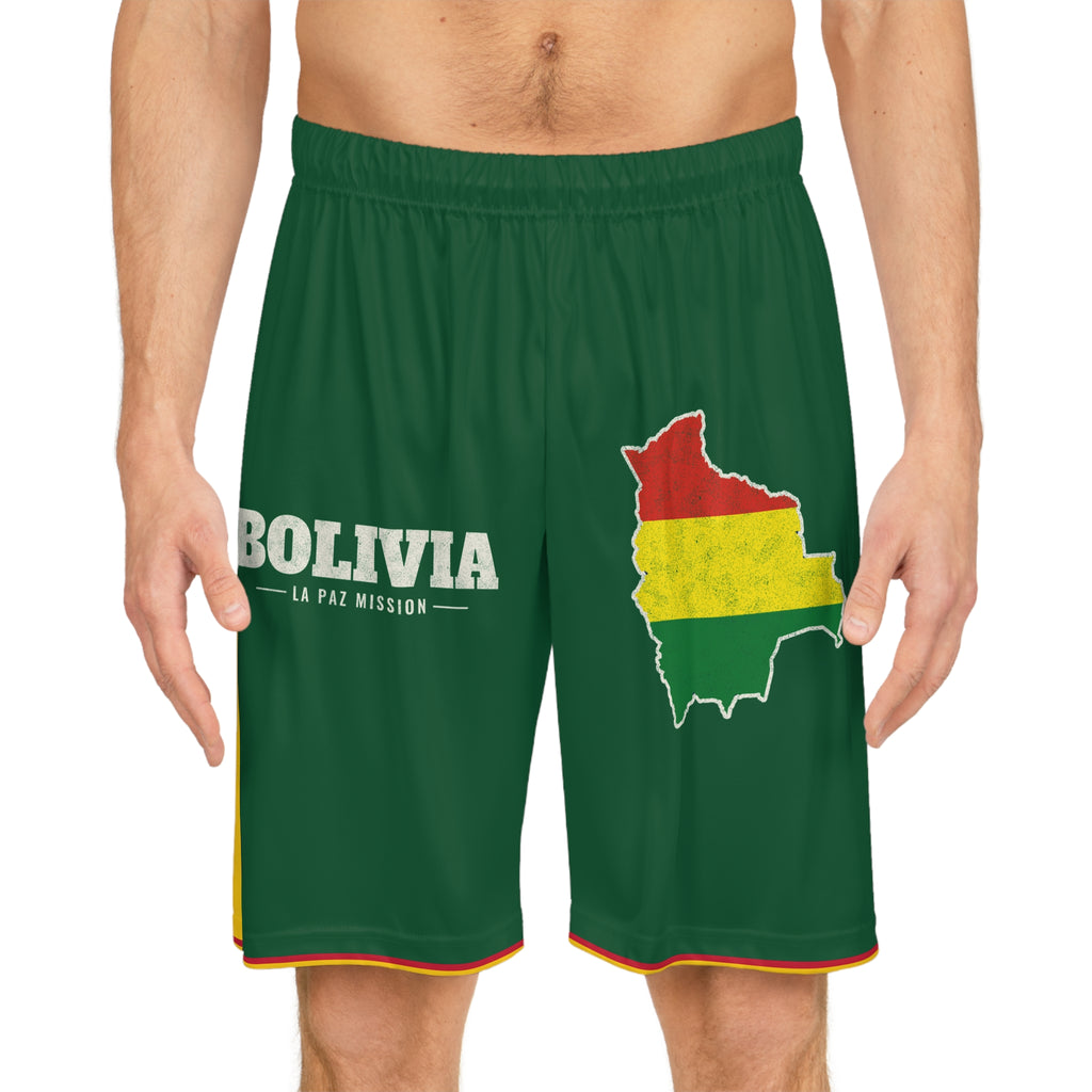 Bolivia La Paz Mission Basketball Shorts, worn, front view