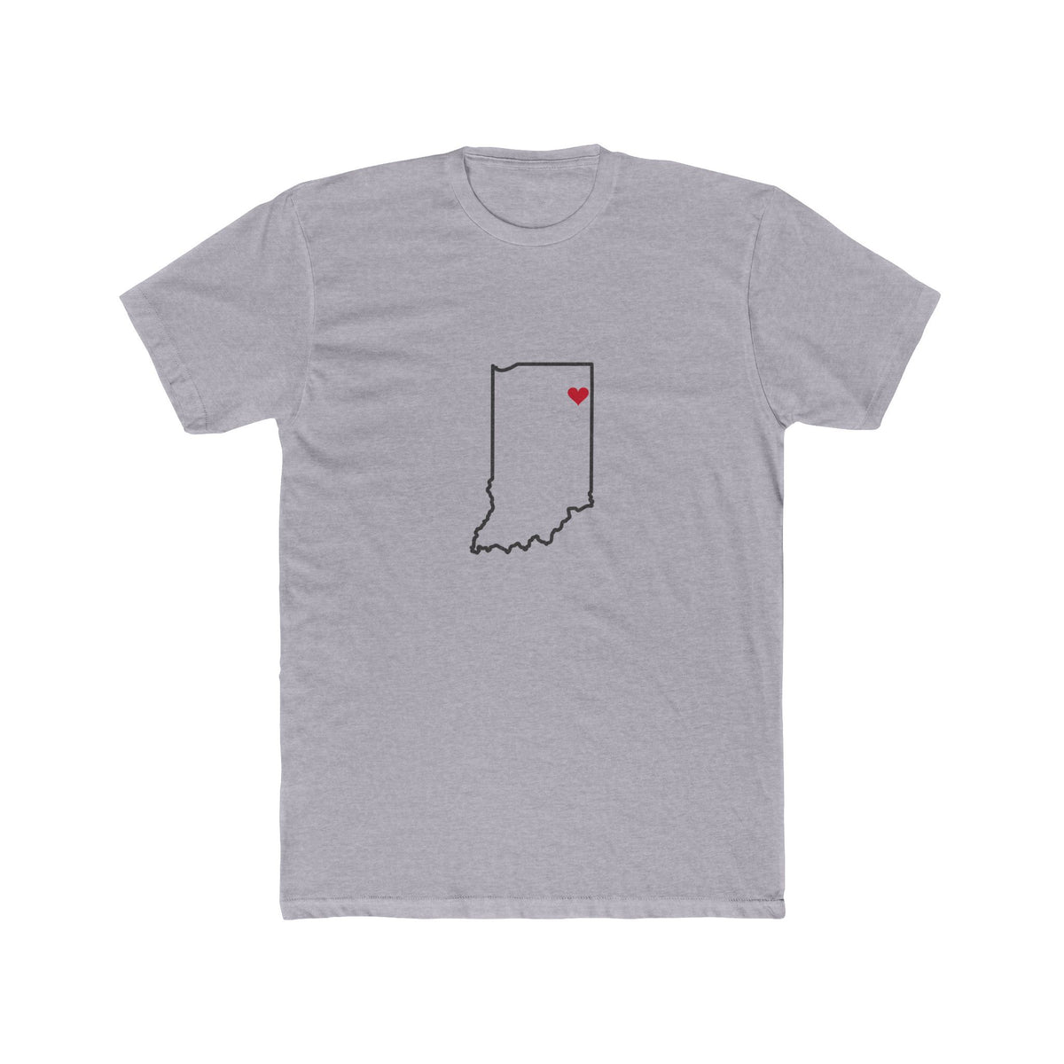 Indiana Fort Wayne Mission Heart Map shirt in Heather Grey: Indiana outline with a red heart, front view