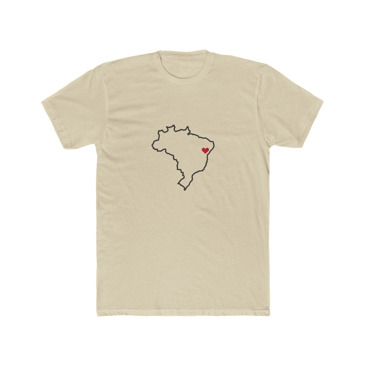 Brazil Feira de Santana Mission Heart Map shirt in Cream: Brazil outline with a red heart, front view
