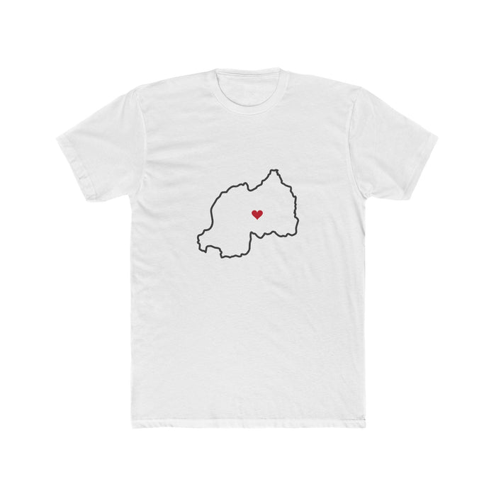 Rwanda Kigali Mission Heart Map shirt in White: Rwanda outline with a red heart, front view
