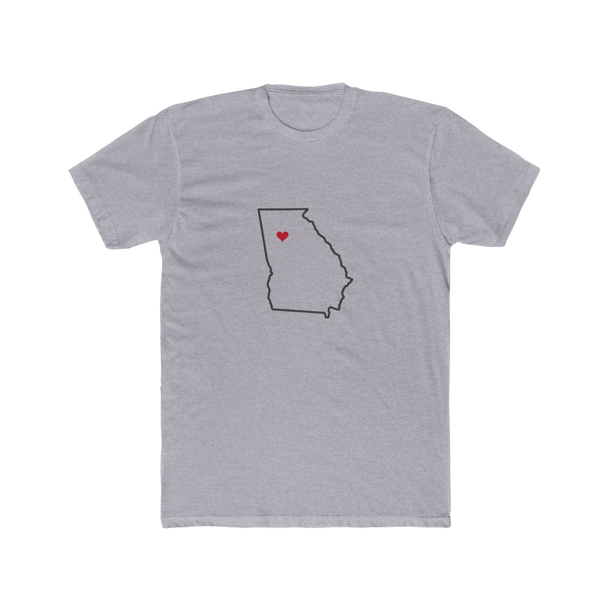 Georgia Atlanta North Mission Heart Map shirt in Heather Grey: Georgia outline with a red heart, front view