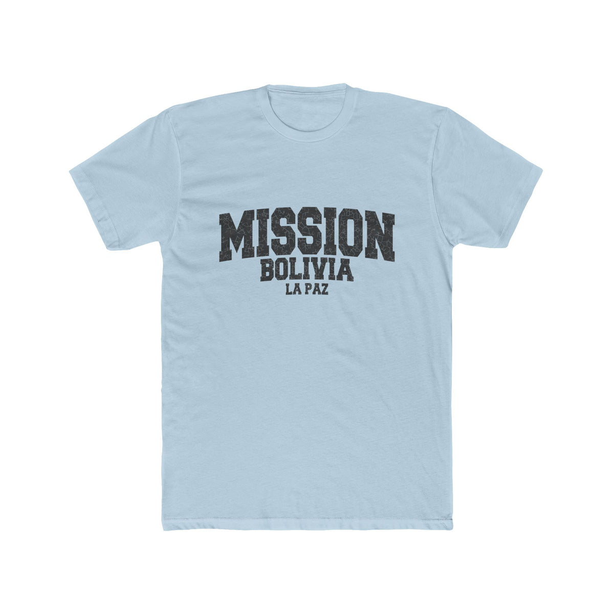 Bolivia La Paz Mission T-Shirt in Solid Light Blue, front view