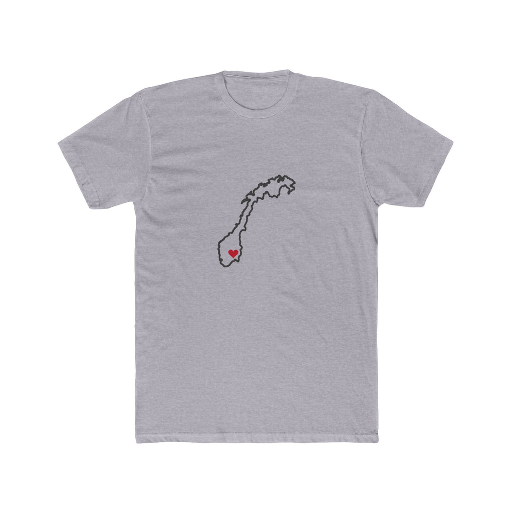 Norway Oslo Mission Heart Map shirt in Heather Grey: Norway outline with a red heart, front view