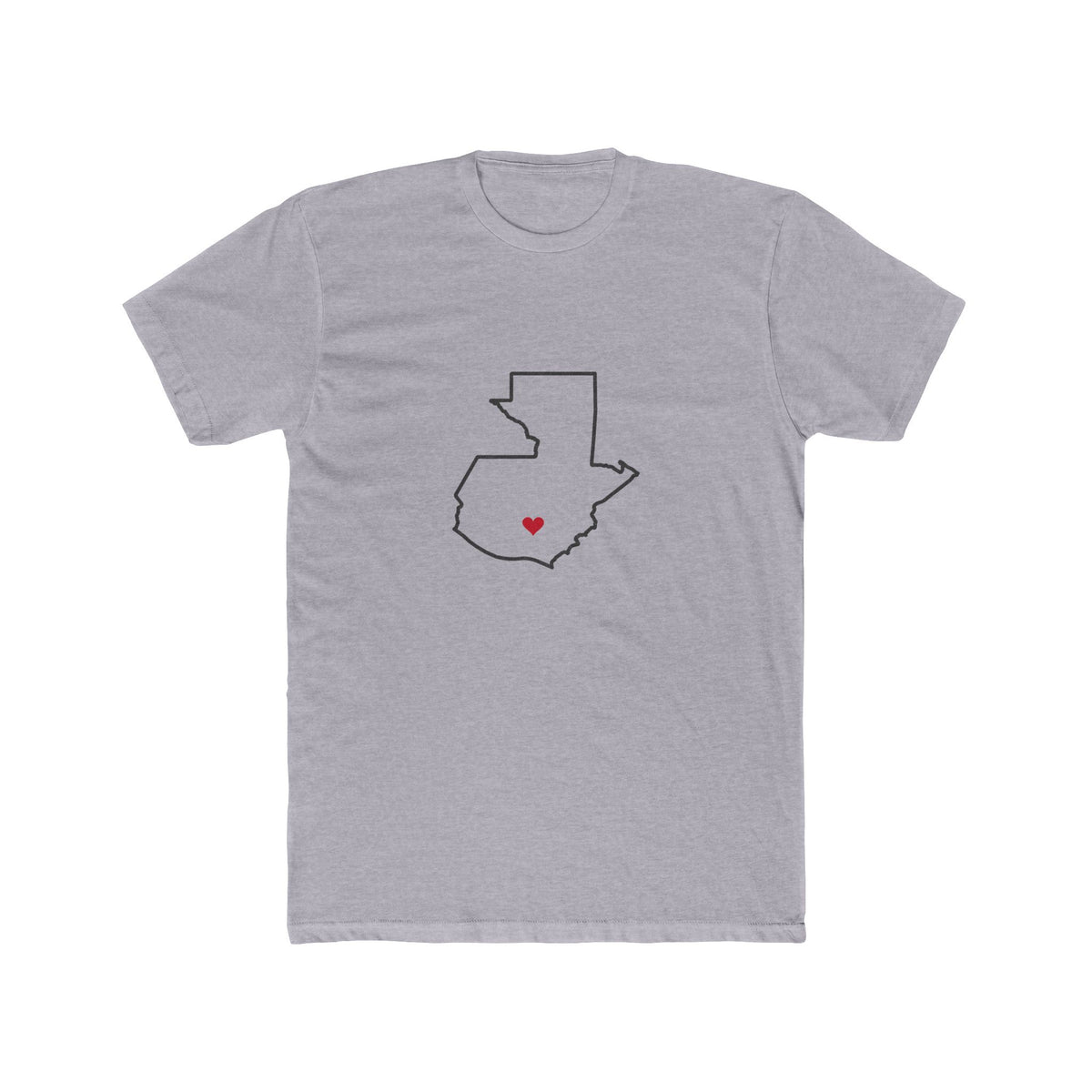 Guatemala Guatemala City Central Mission Heart Map shirt in Heather Grey: Guatemala outline with a red heart, front view