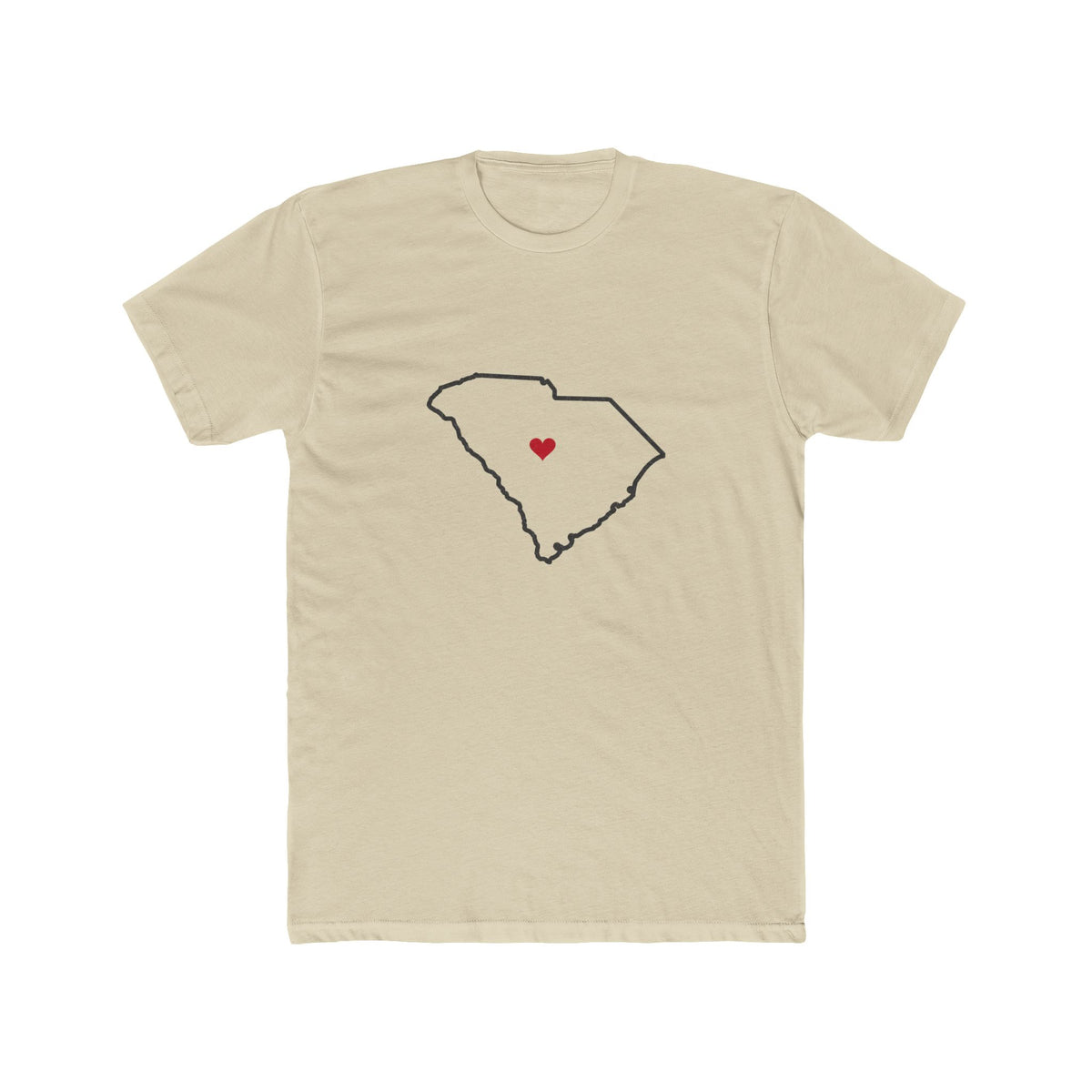 South Carolina Columbia Mission Heart Map shirt in Cream: South Carolina outline with a red heart, front view