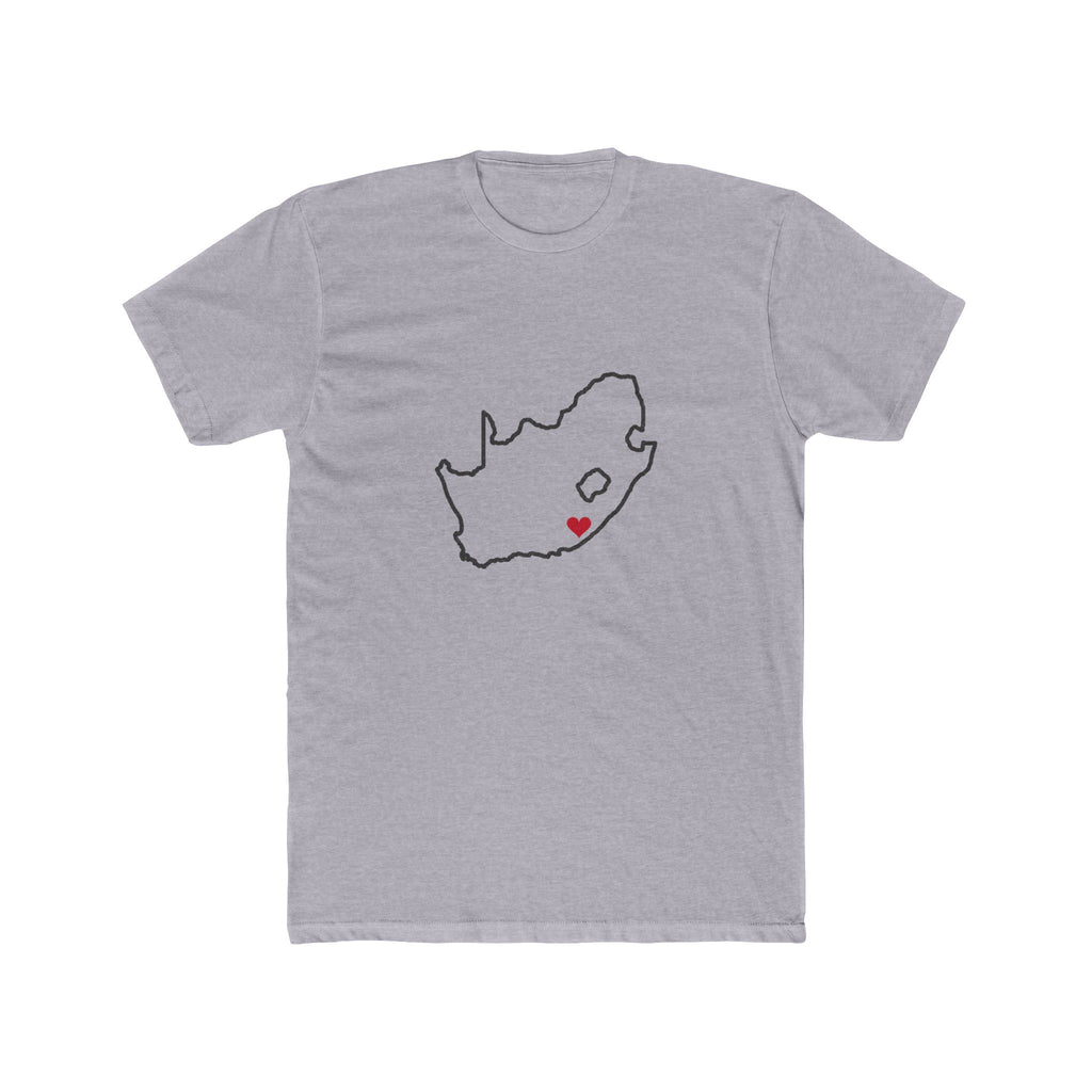 South Africa East London Mission Heart Map shirt in Heather Grey: South Africa outline with a red heart, front view