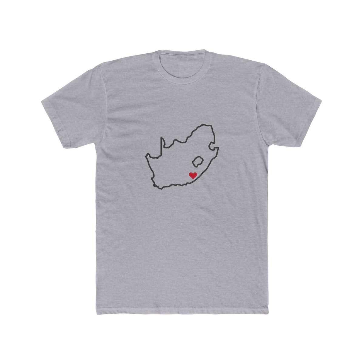 South Africa East London Mission Heart Map shirt in Heather Grey: South Africa outline with a red heart, front view