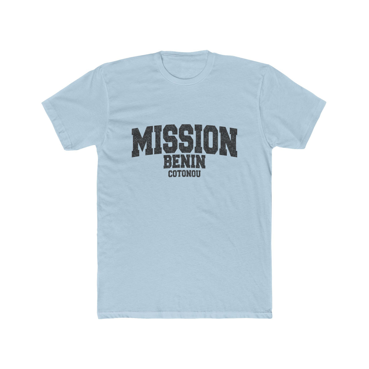 Benin Cotonou Mission T-Shirt in Solid Light Blue, front view