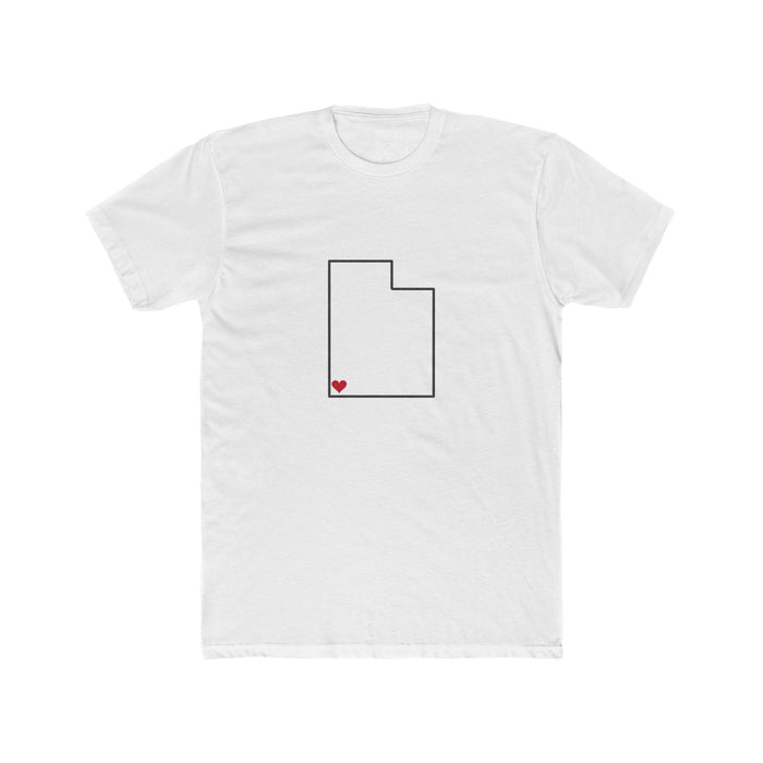 Utah St. George Mission Heart Map shirt in White: Utah outline with a red heart, front view