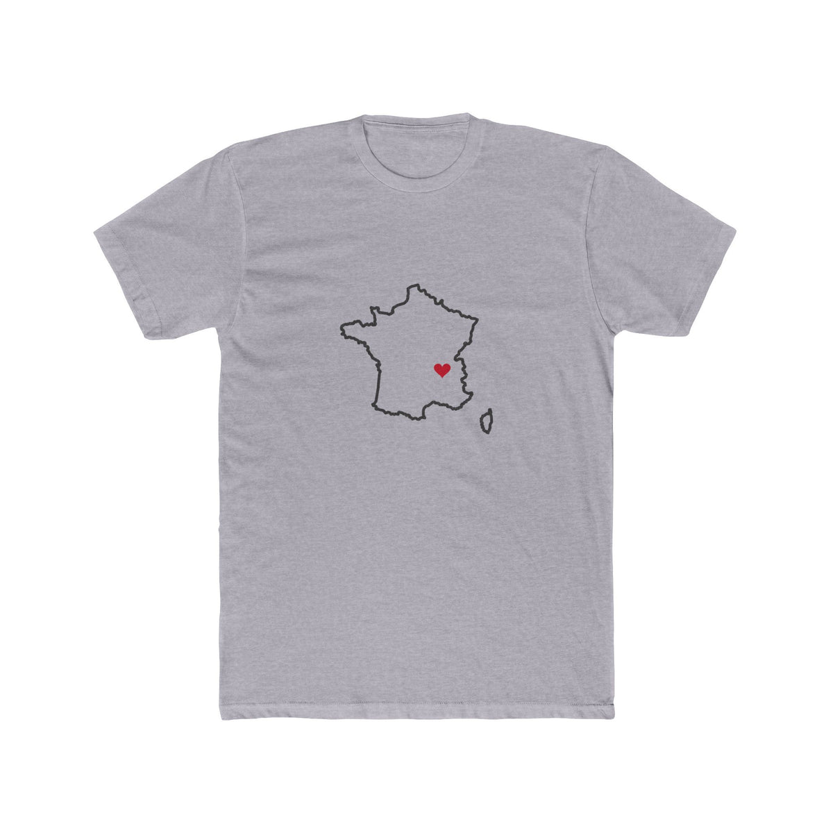 France Lyon Mission Heart Map shirt in Heather Grey: France outline with a red heart, front view