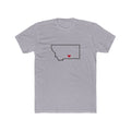 Montana Billings Mission Heart Map shirt in Heather Grey: Montana outline with a red heart, front view