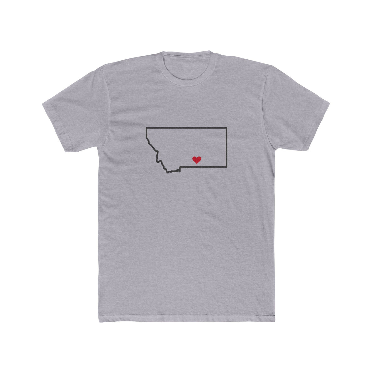 Montana Billings Mission Heart Map shirt in Heather Grey: Montana outline with a red heart, front view