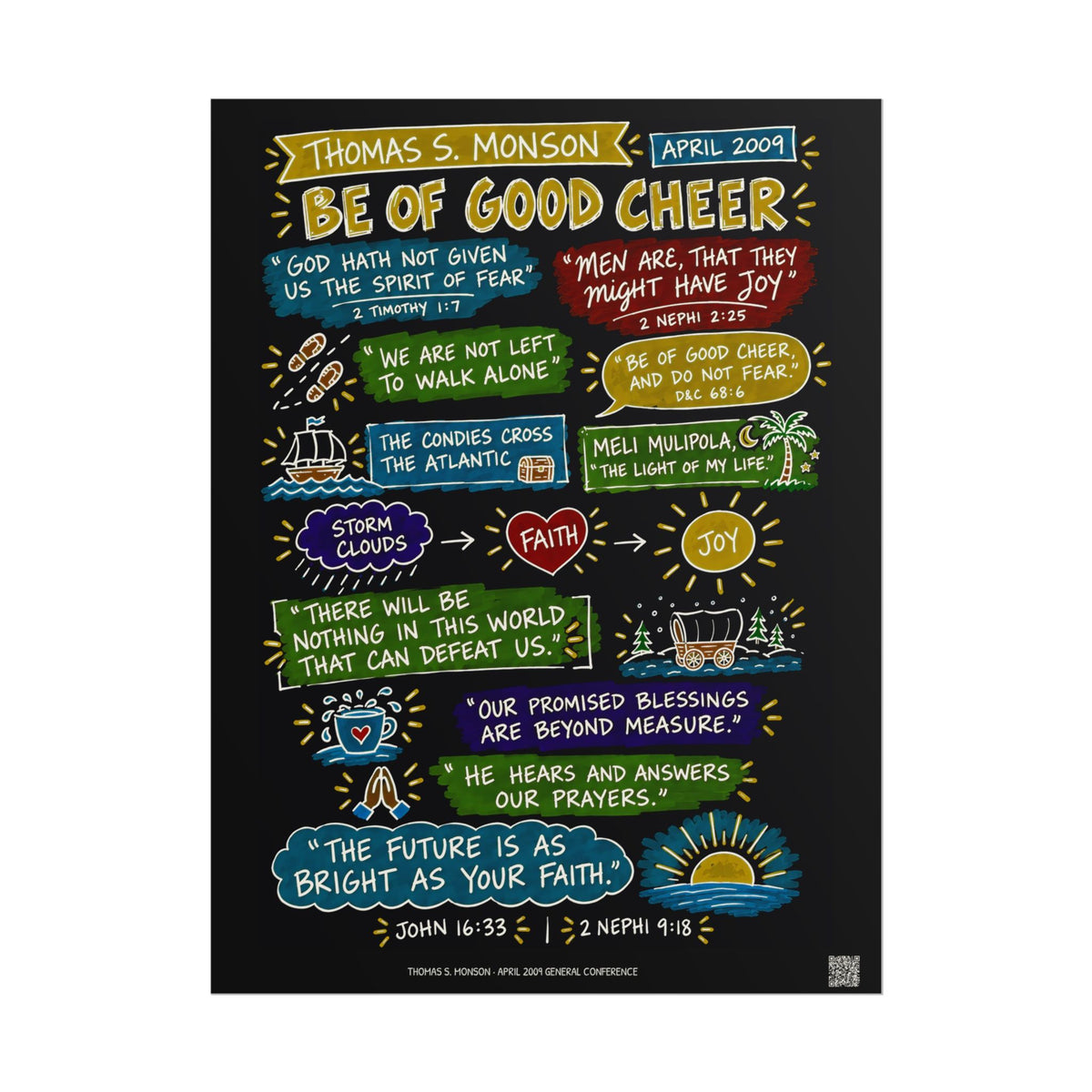 Be of Good Cheer Sketch Note Poster (Black) — Thomas S. Monson
