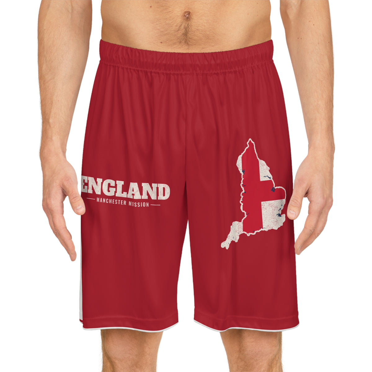 England Manchester Mission Basketball Shorts, worn, front view