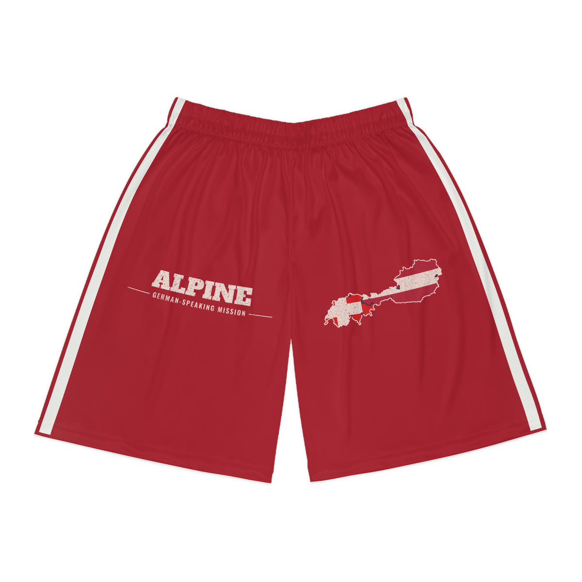 Alpine German-Speaking Mission Basketball Shorts, front view