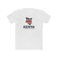 Kenya Nairobi West Mission Flag Map shirt in White: flag of Kenya in the outline of Kenya with navy lettering, front view