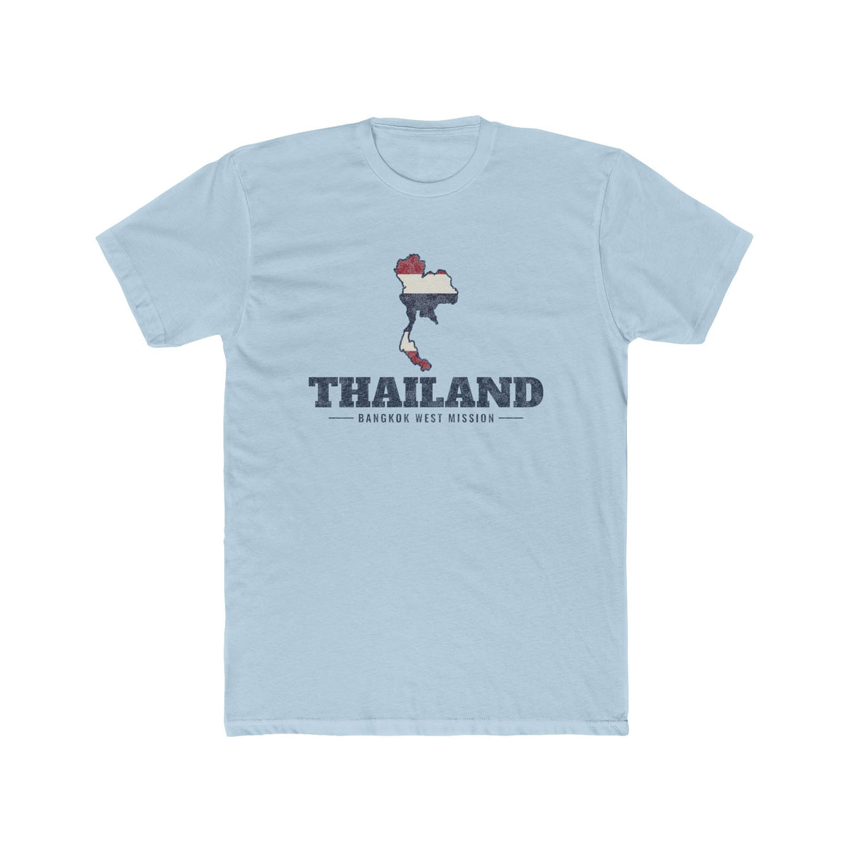 Thailand Bangkok West Mission Flag Map shirt in Desert Pink: flag of Thailand in the outline of Thailand with navy lettering, front view