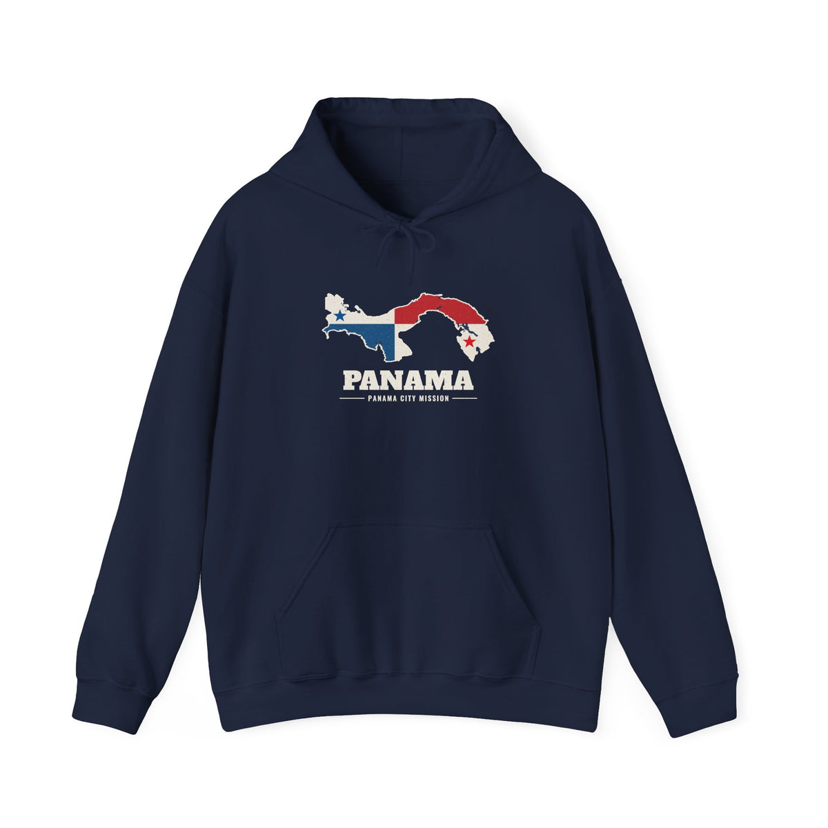 Panama Panama City Mission Flag Map Hoodie in Navy, front view with the flag map and mission name