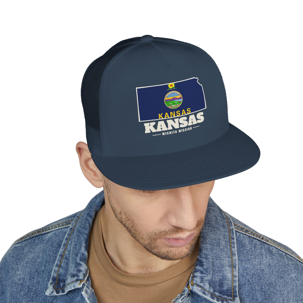 Kansas Wichita Mission Flag Map Trucker Hat