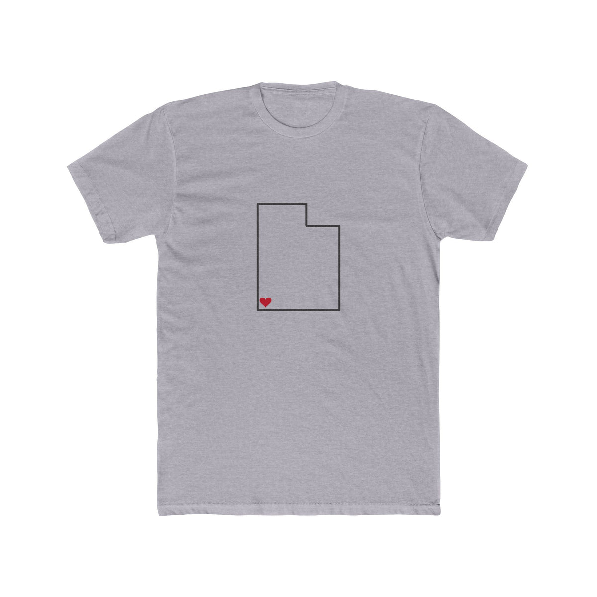 Utah St. George Mission Heart Map shirt in Heather Grey: Utah outline with a red heart, front view