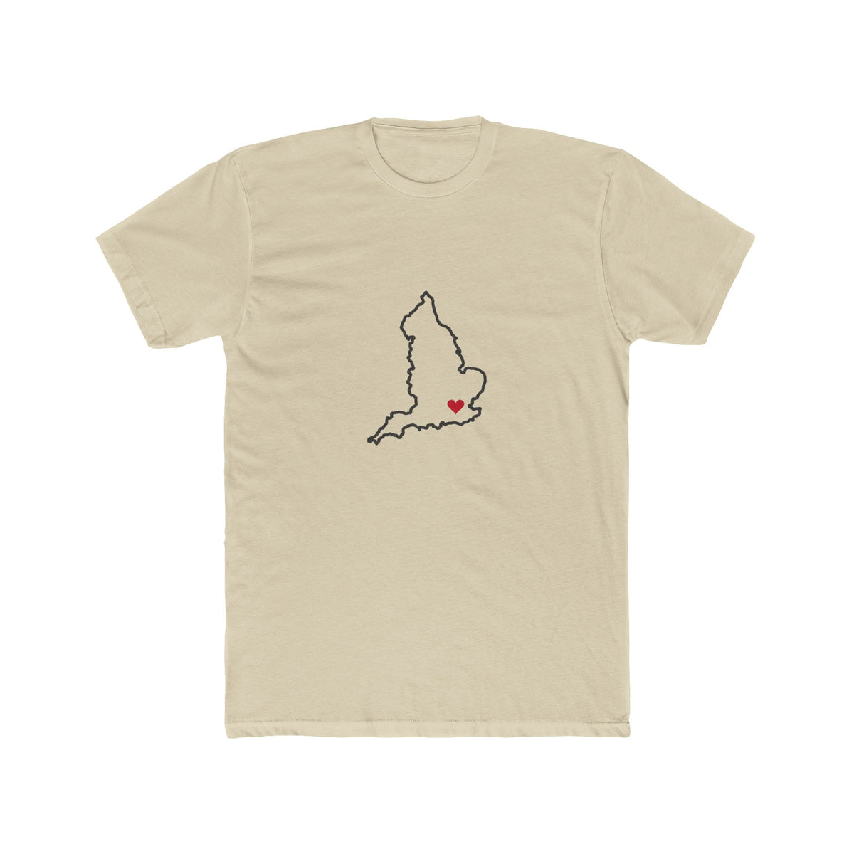 England London Mission Heart Map shirt in Cream: England outline with a red heart, front view
