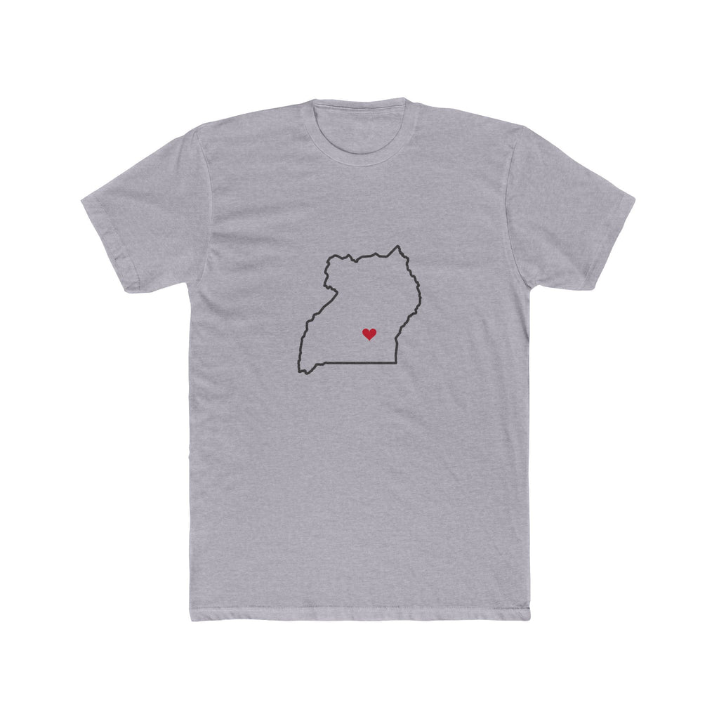 Uganda Kampala East Mission Heart Map shirt in Heather Grey: Uganda outline with a red heart, front view