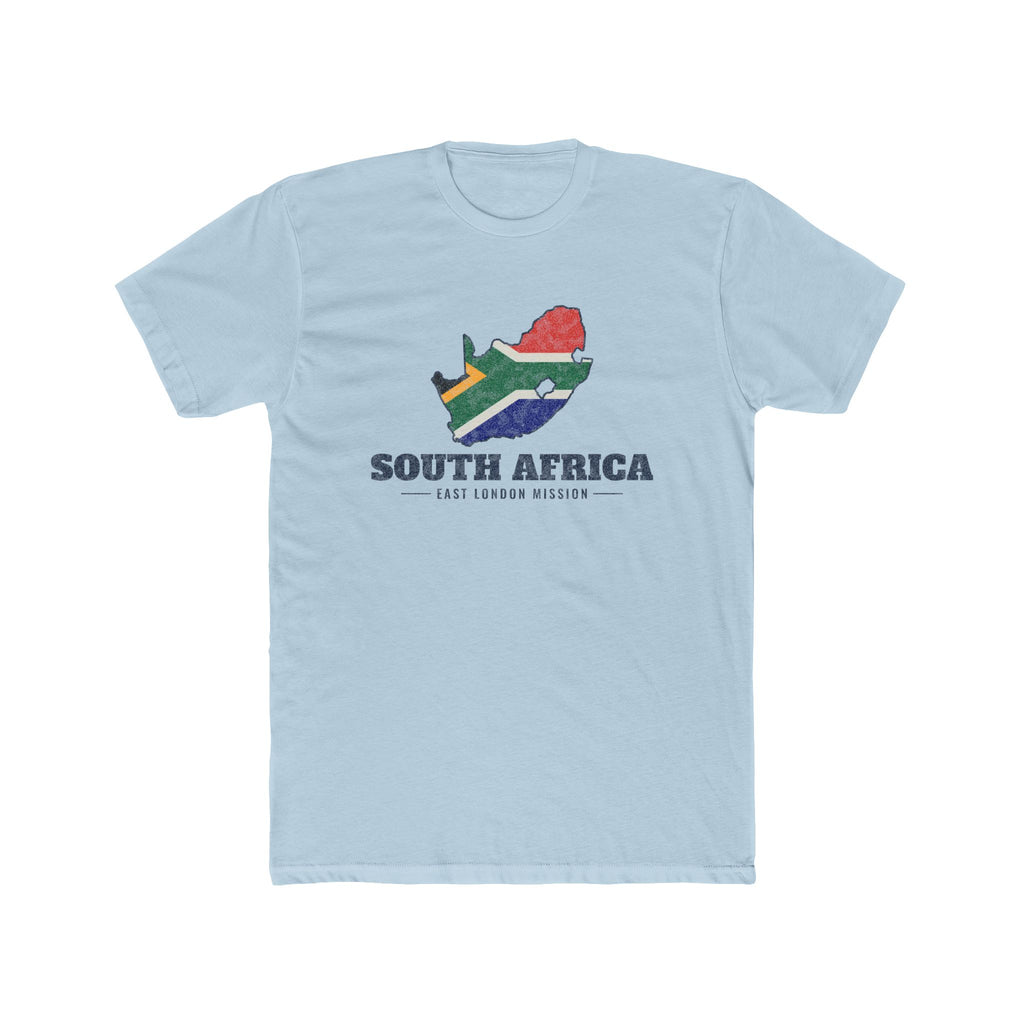South Africa East London Mission Flag Map shirt in Desert Pink: flag of South Africa in the outline of South Africa with navy lettering, front view
