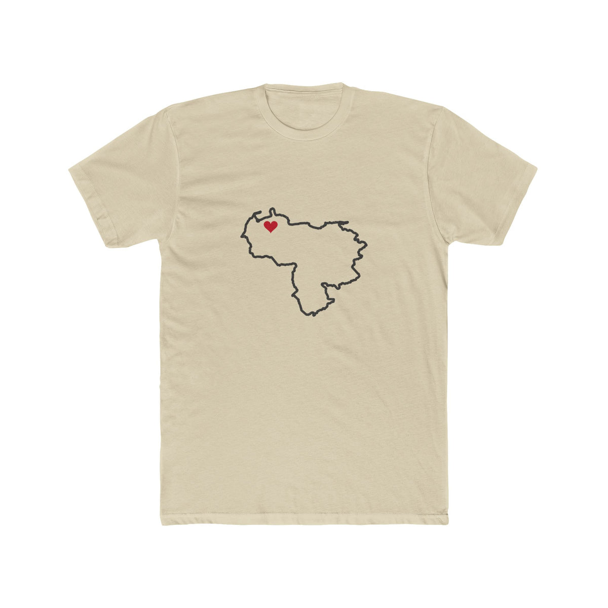 Venezuela Maracaibo Mission Heart Map shirt in Cream: Venezuela outline with a red heart, front view