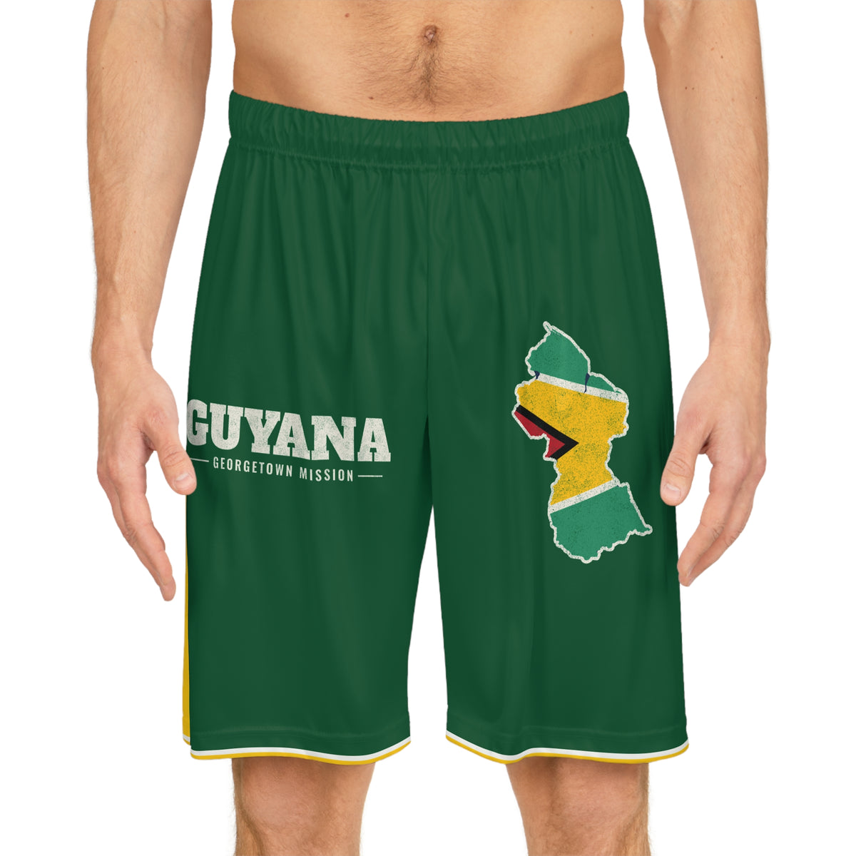 Guyana Georgetown Mission Basketball Shorts, worn, front view