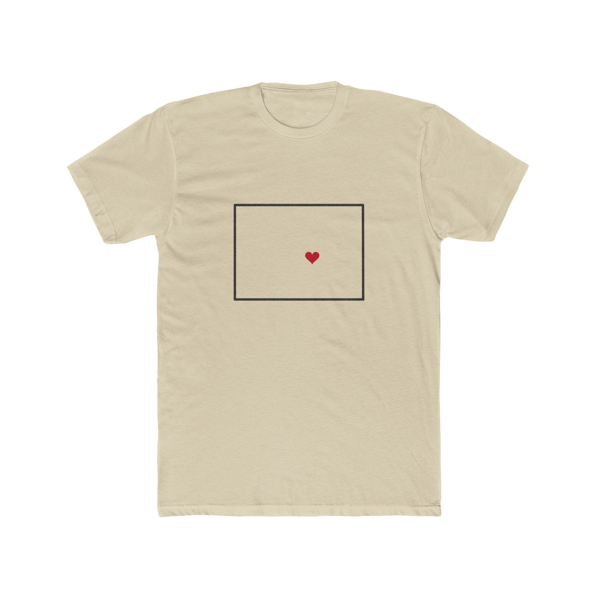 Colorado Colorado Springs Mission Heart Map shirt in Cream: Colorado outline with a red heart, front view