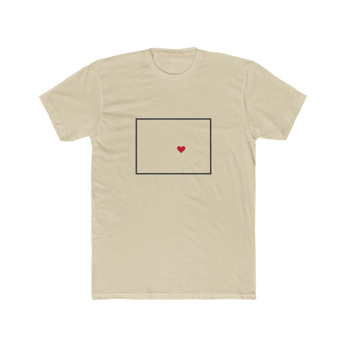 Colorado Colorado Springs Mission Heart Map shirt in Cream: Colorado outline with a red heart, front view