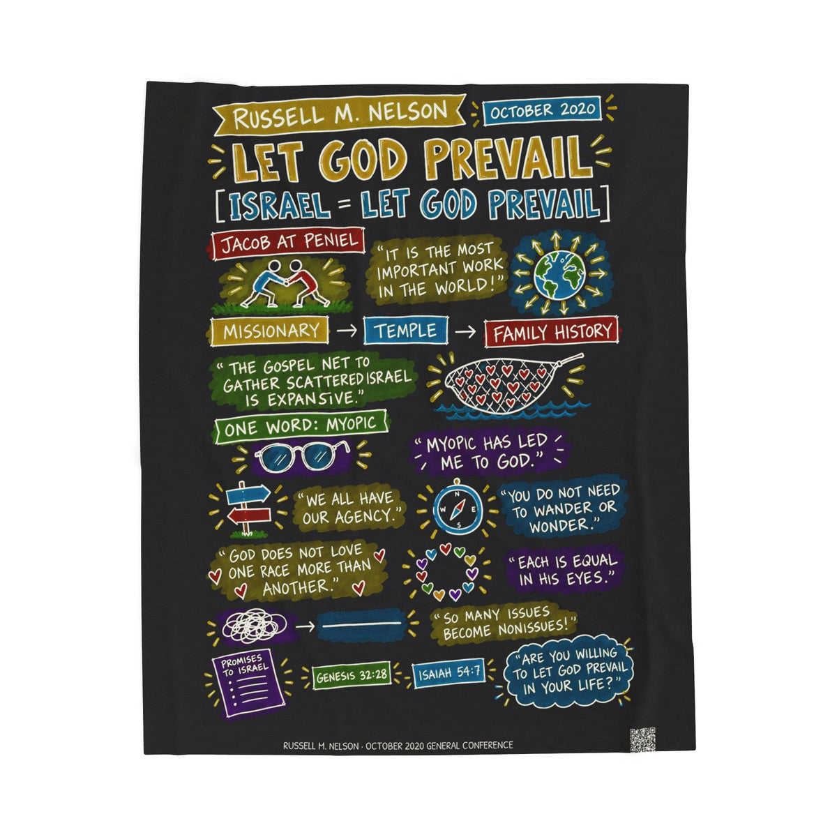 Let God Prevail Sketch Note Plush Blanket — Russell M. Nelson