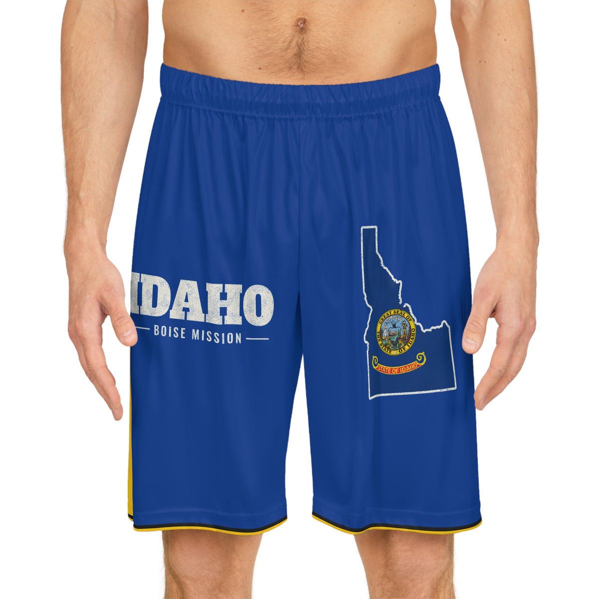 Idaho Boise Mission Basketball Shorts, worn, front view