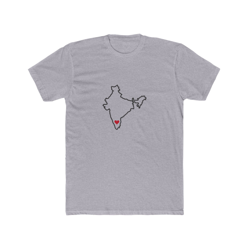 India Bengaluru Mission Heart Map shirt in Heather Grey: India outline with a red heart, front view