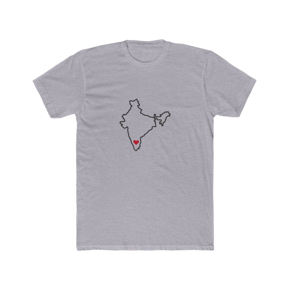 India Bengaluru Mission Heart Map shirt in Heather Grey: India outline with a red heart, front view