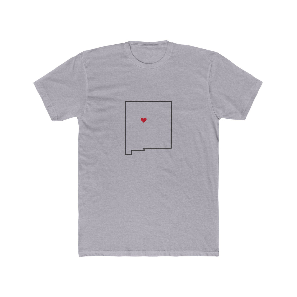 New Mexico Albuquerque Mission Heart Map shirt in Heather Grey: New Mexico outline with a red heart, front view
