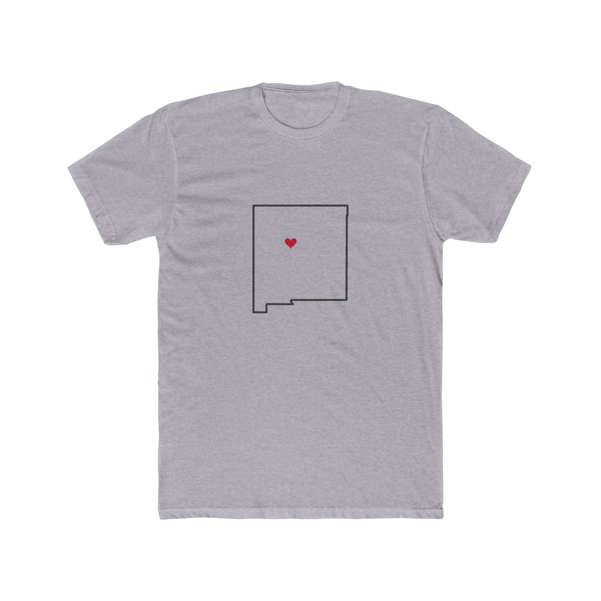New Mexico Albuquerque Mission Heart Map shirt in Heather Grey: New Mexico outline with a red heart, front view
